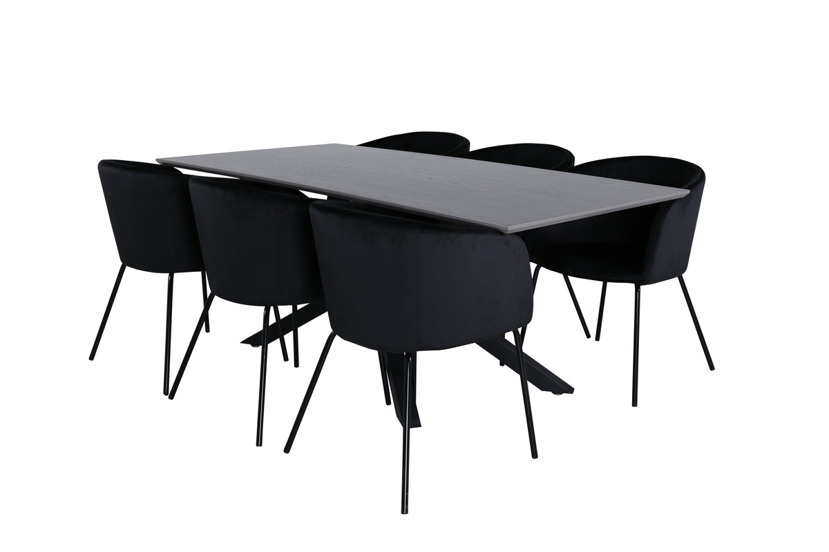 Dining Chair Black + Rectangular Dining Table 180 x 76 x 90 Black