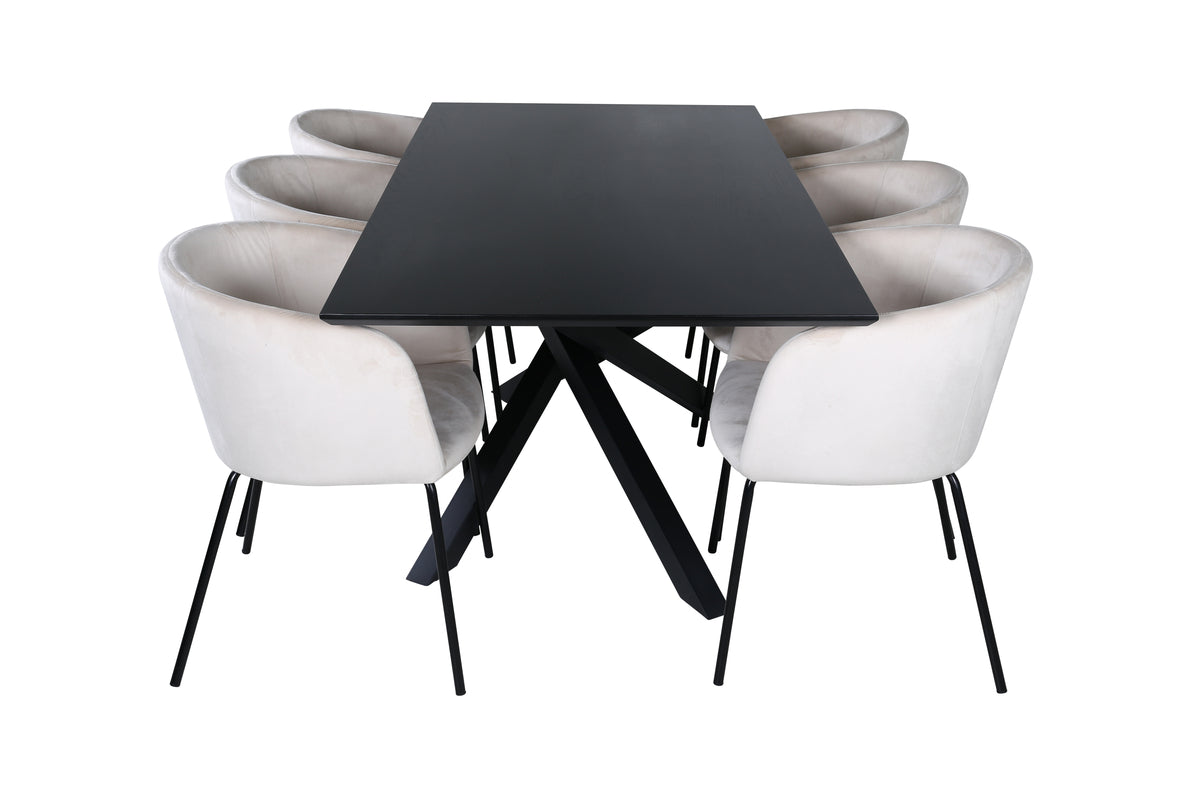 Dining Chair Beige + Rectangular Dining Table 180 x 76 x 90 Black