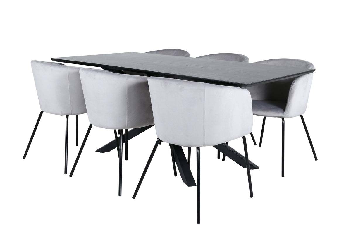 Dining Chair Grey + Rectangular Dining Table 180 x 76 x 90 Black
