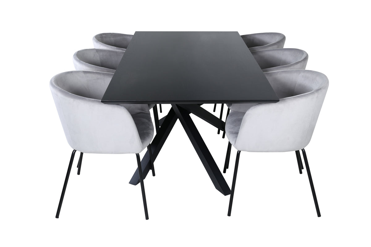 Dining Chair Grey + Rectangular Dining Table 180 x 76 x 90 Black