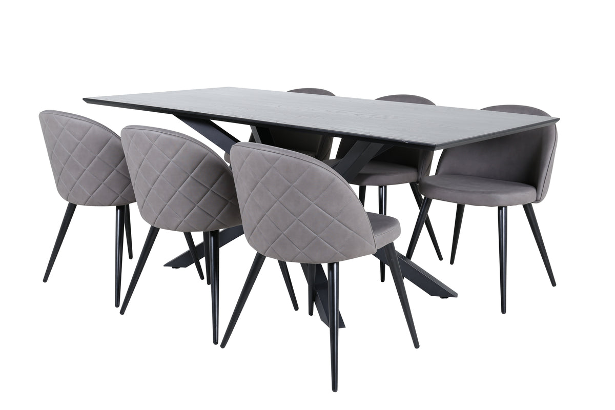 Dining Chair 2-pack Grey + Rectangular Dining Table 180 x 76 x 90 Black