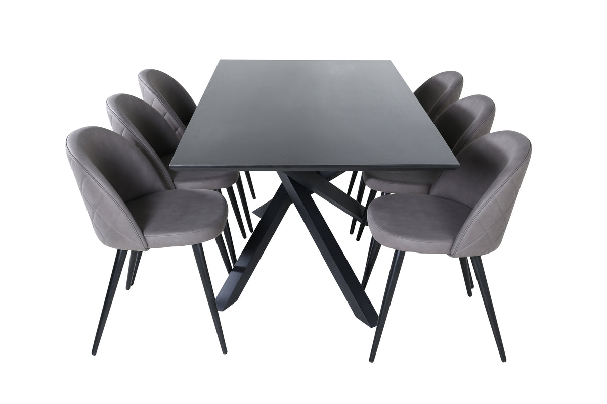 Dining Chair 2-pack Grey + Rectangular Dining Table 180 x 76 x 90 Black