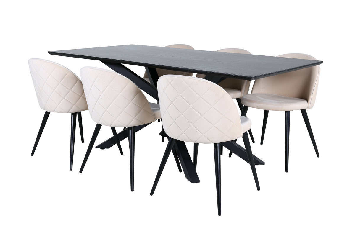 Dining Chair 2-pack Beige + Rectangular Dining Table 180 x 76 x 90 Black