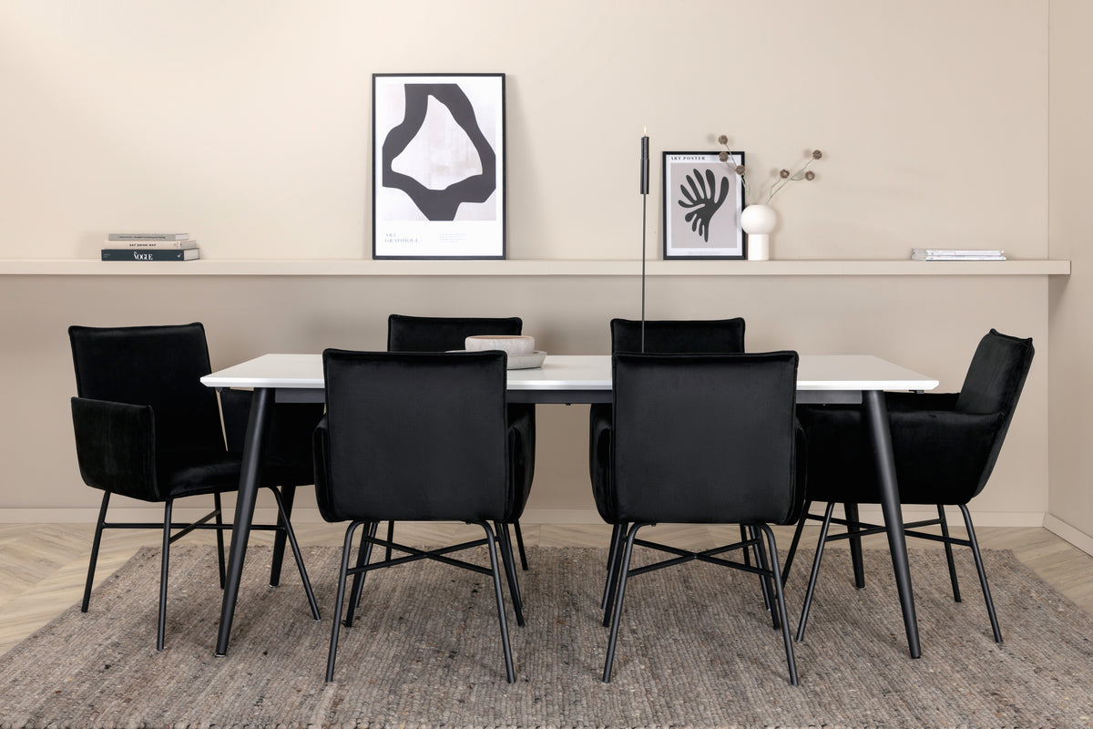 Rectangular Dining Table 76 x 195 x 90 White + Dining Chair Black