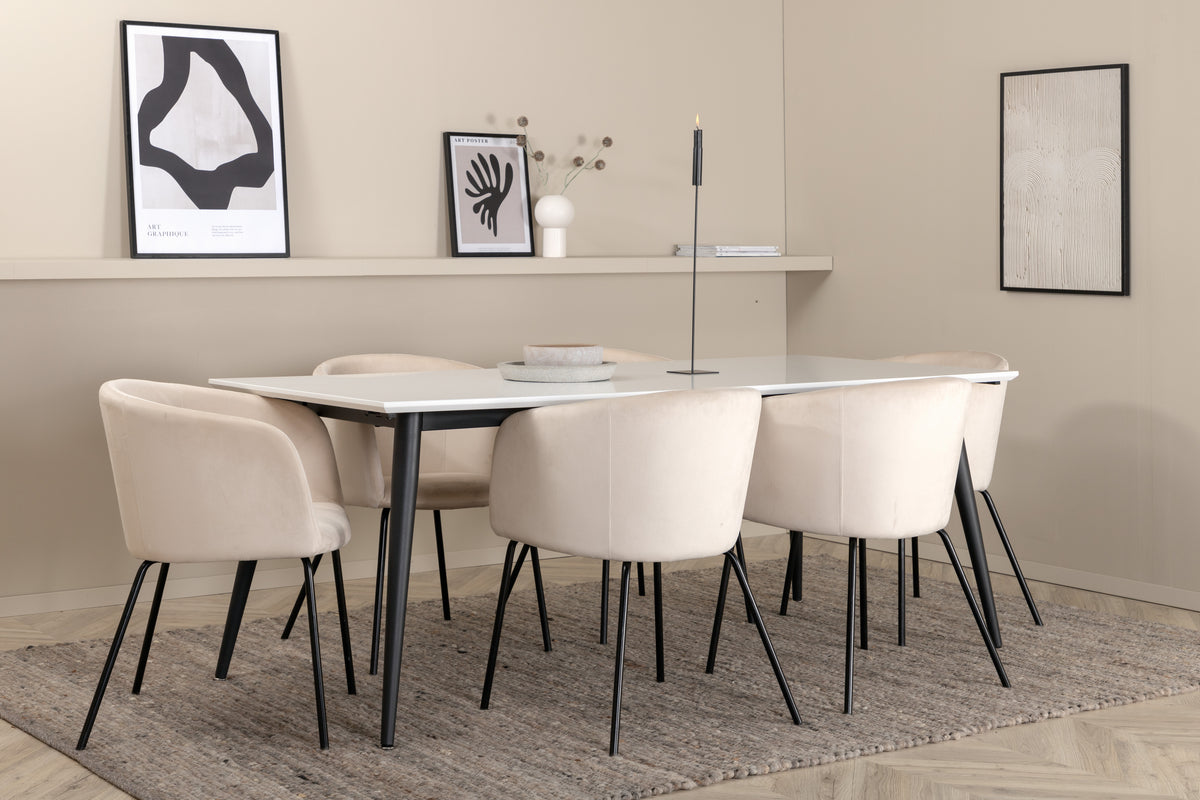 Dining Chair Beige + Rectangular Dining Table 76 x 195 x 90 White
