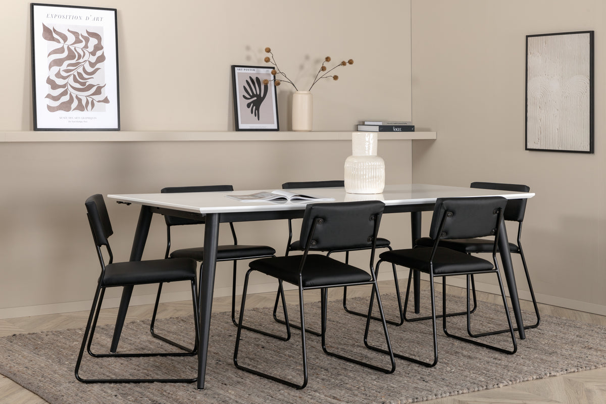 Rectangular Dining Table 76 x 195 x 90 White + Dining Chair 2-pack Black