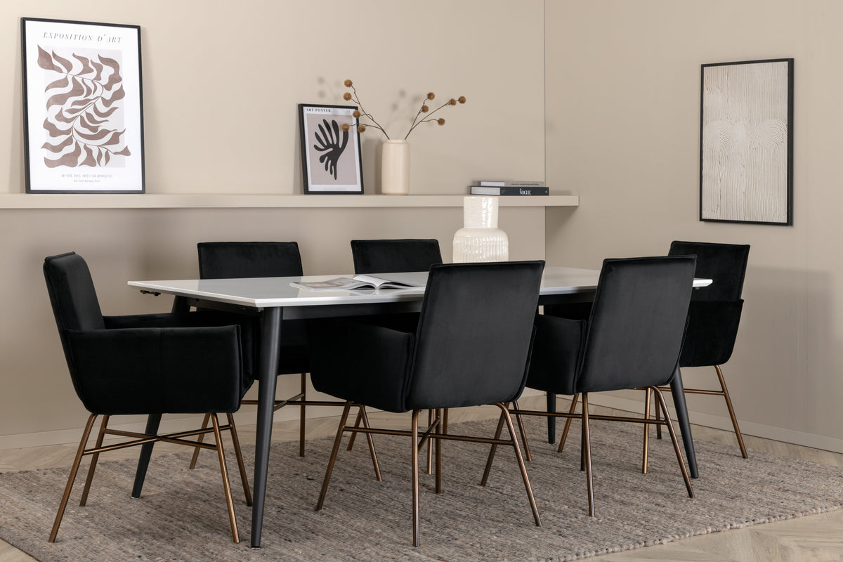 Rectangular Dining Table 76 x 195 x 90 White + Dining Chair Black