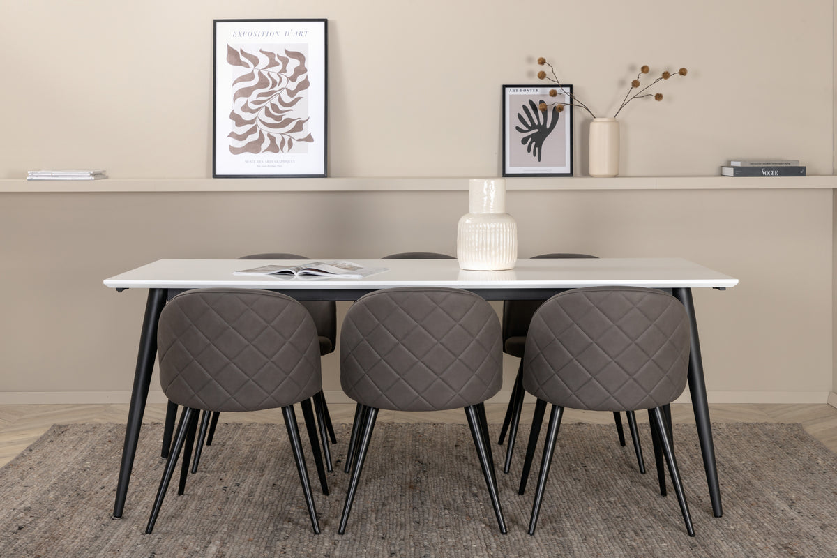 Rectangular Dining Table 76 x 195 x 90 White + Dining Chair 2-pack Grey