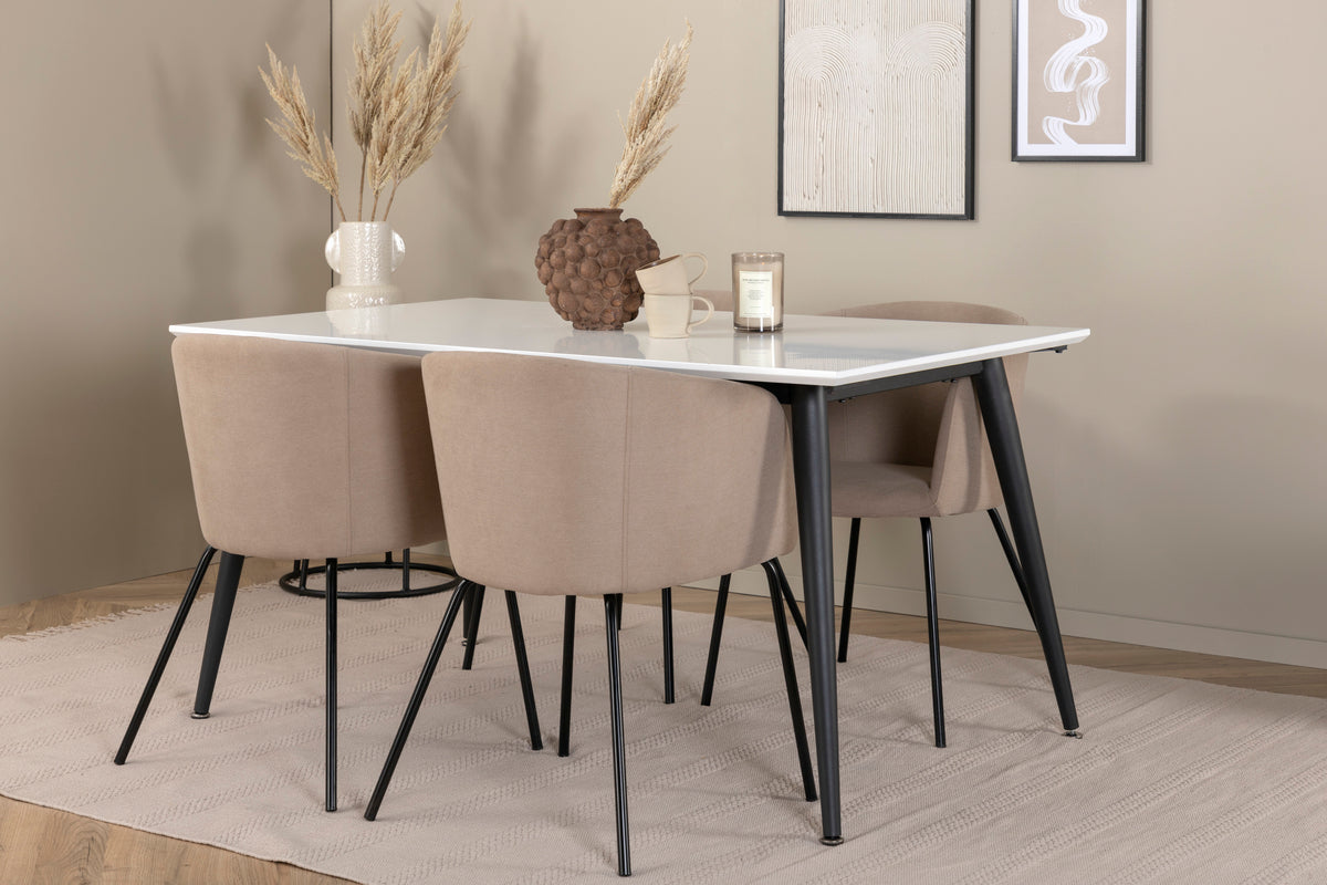 Dining Chair Beige + Rectangular Dining Table 76 x 150 x 90 White