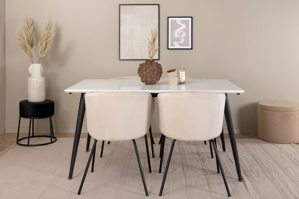 Dining Chair Beige + Rectangular Dining Table 76 x 150 x 90 White