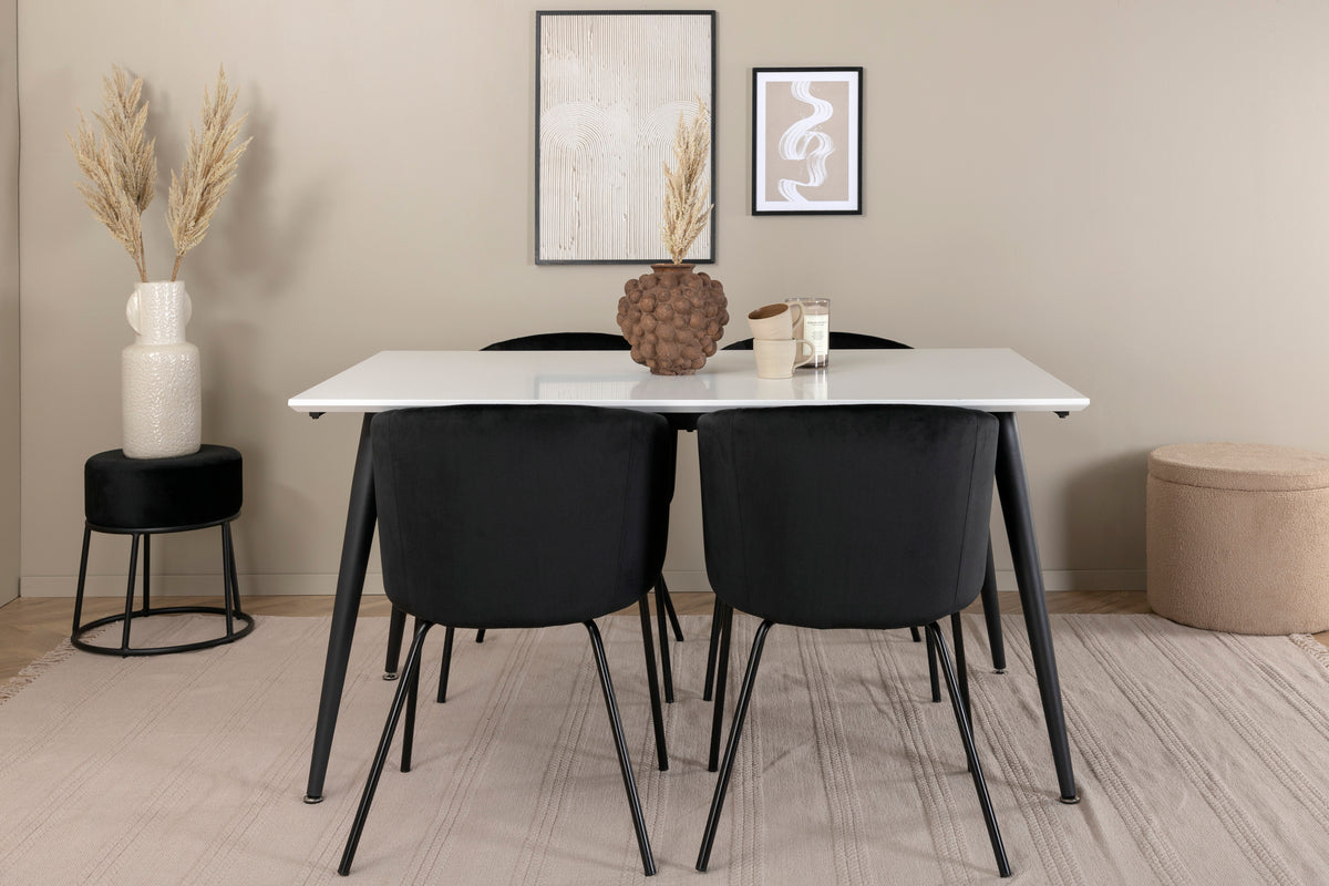 Dining Chair Black + Rectangular Dining Table 76 x 150 x 90 White