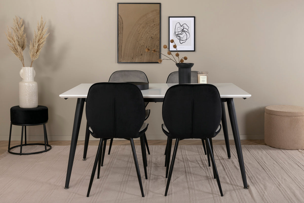 Dining Chair 2-pack Grey + Rectangular Dining Table 76 x 150 x 90 White