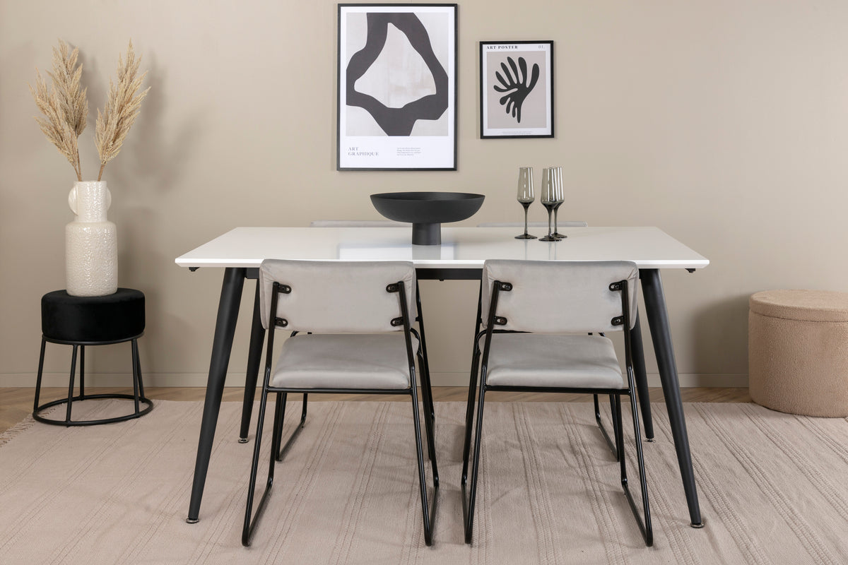 Rectangular Dining Table 76 x 150 x 90 White + Dining Chair 2-pack Grey