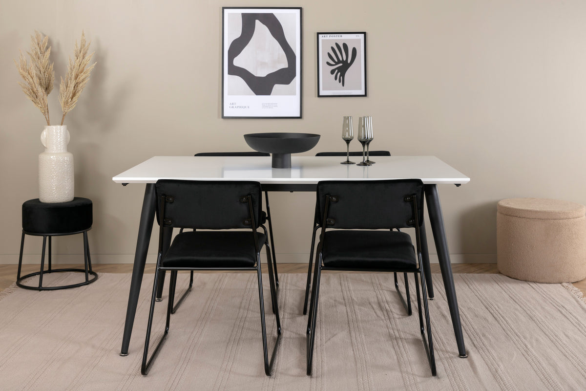 Rectangular Dining Table 76 x 150 x 90 White + Dining Chair 2-pack Black