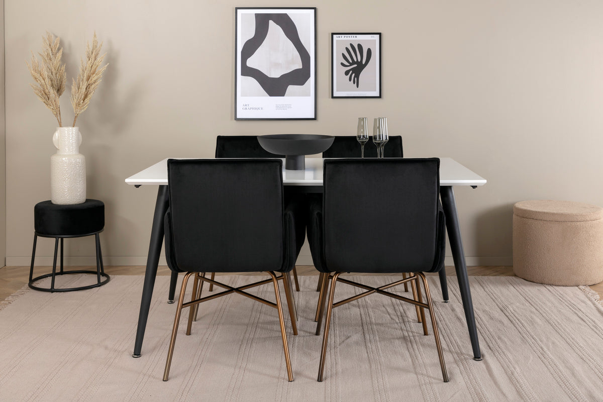 Rectangular Dining Table 76 x 150 x 90 White + Dining Chair Black