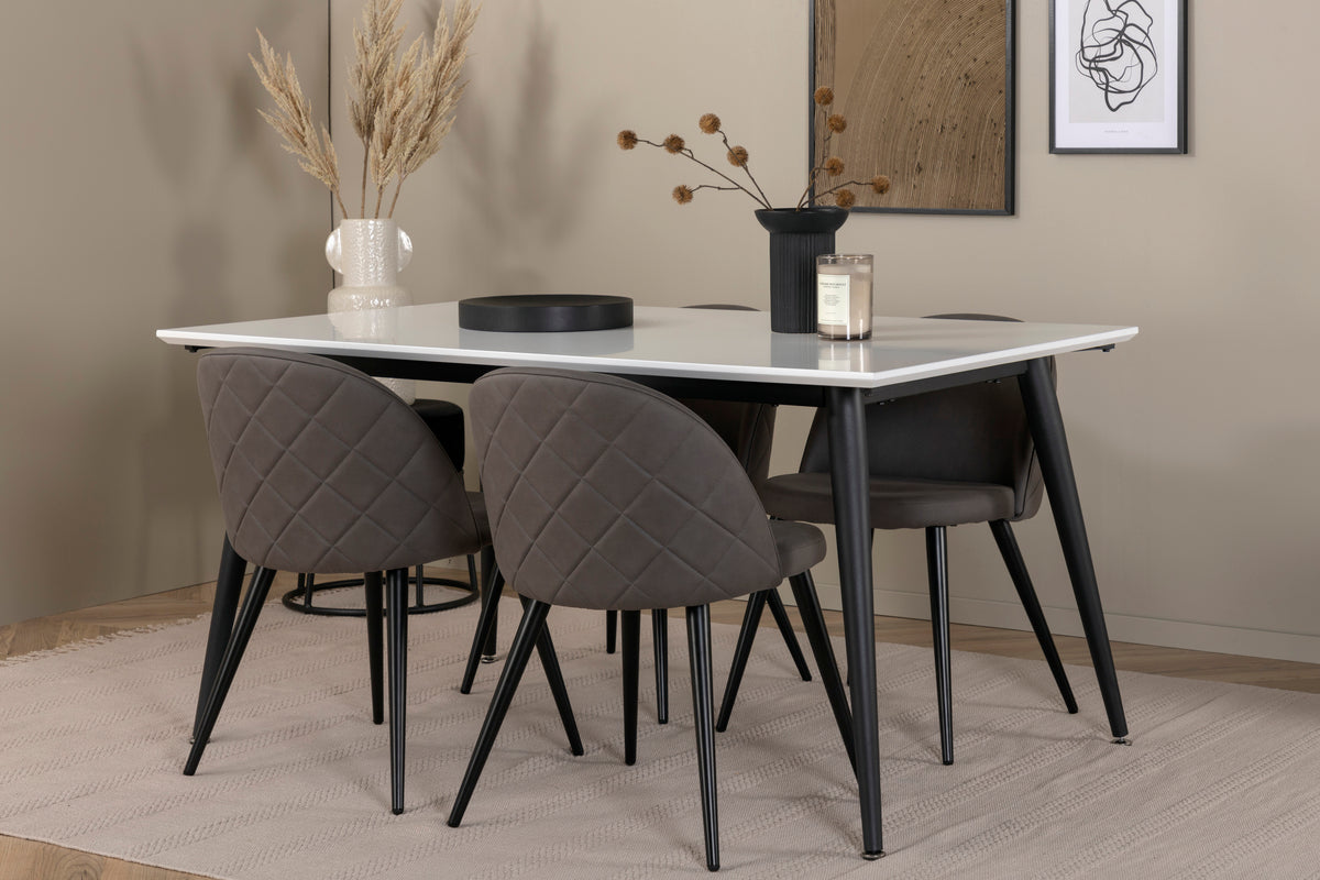 Rectangular Dining Table 76 x 150 x 90 White + Dining Chair 2-pack Grey
