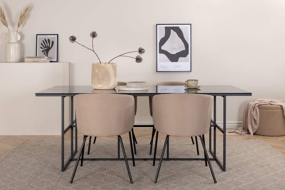 Dining Chair Beige + Rectangular Dining Table 74 x 200 x 90 Black