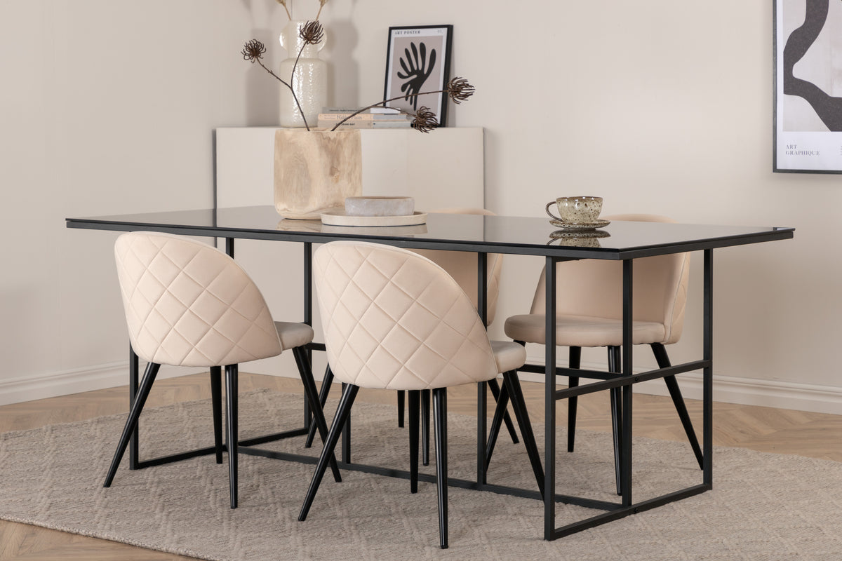 Rectangular Dining Table 74 x 200 x 90 Black + Dining Chair 2-pack Beige