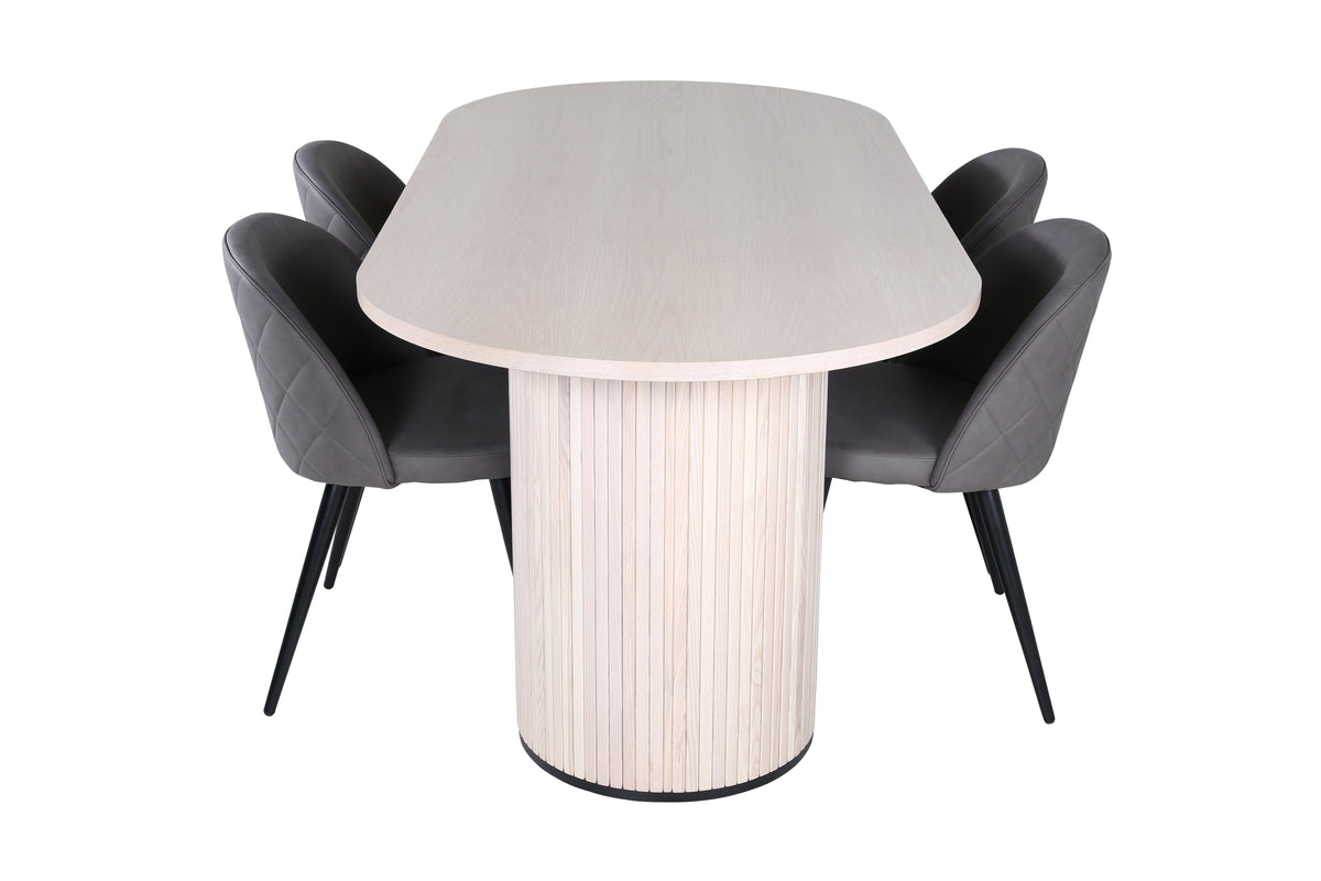 Oval Dining Table 75 x 200 x 90 Whitewash + Dining Chair 2-pack Grey