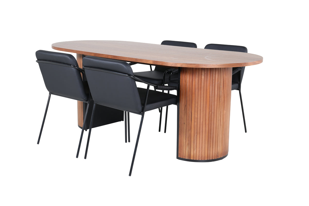 Dining Chair 2-pack Black + Oval Dining Table 75 x 200 x 90 Walnut