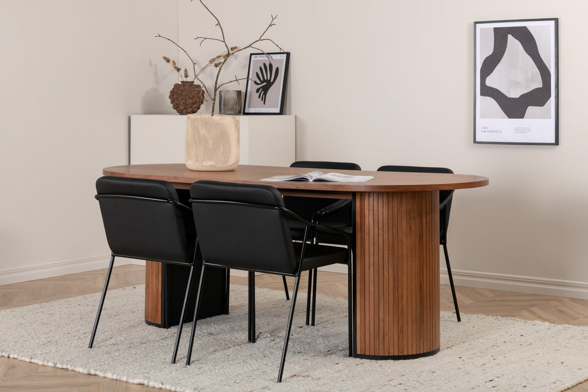 Dining Chair 2-pack Black + Oval Dining Table 75 x 200 x 90 Walnut
