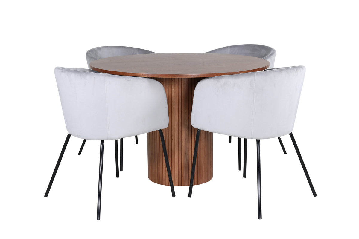Dining Chair Grey + Round Dining Table ø110 Walnut