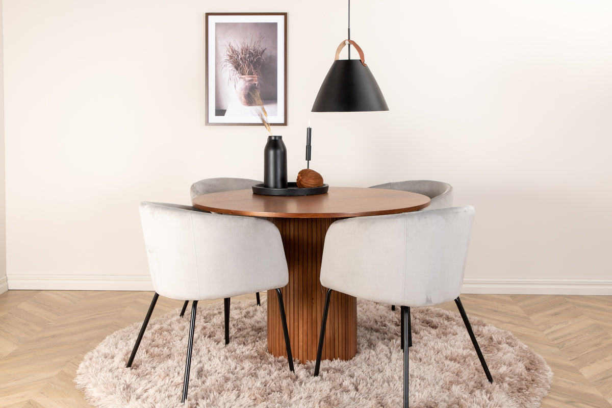 Dining Chair Grey + Round Dining Table ø110 Walnut