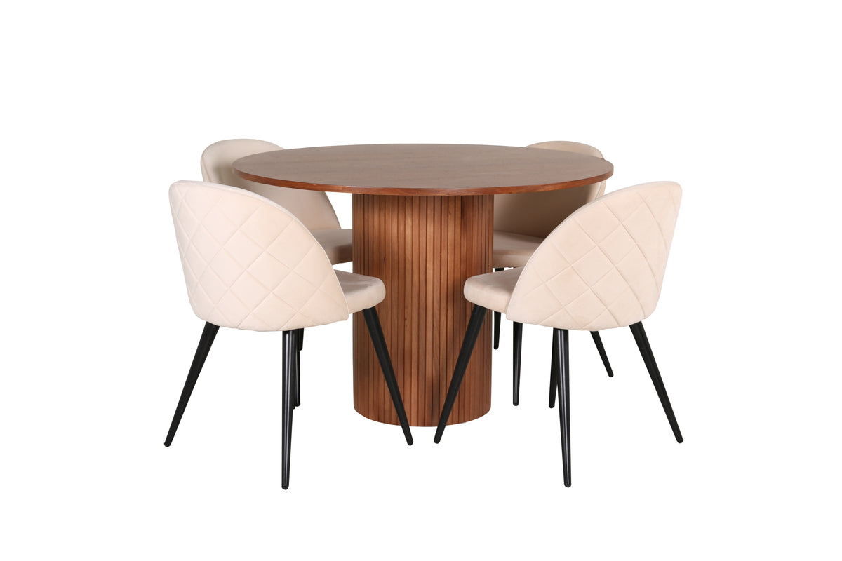 Round Dining Table ø110 Walnut + Dining Chair 2-pack Beige