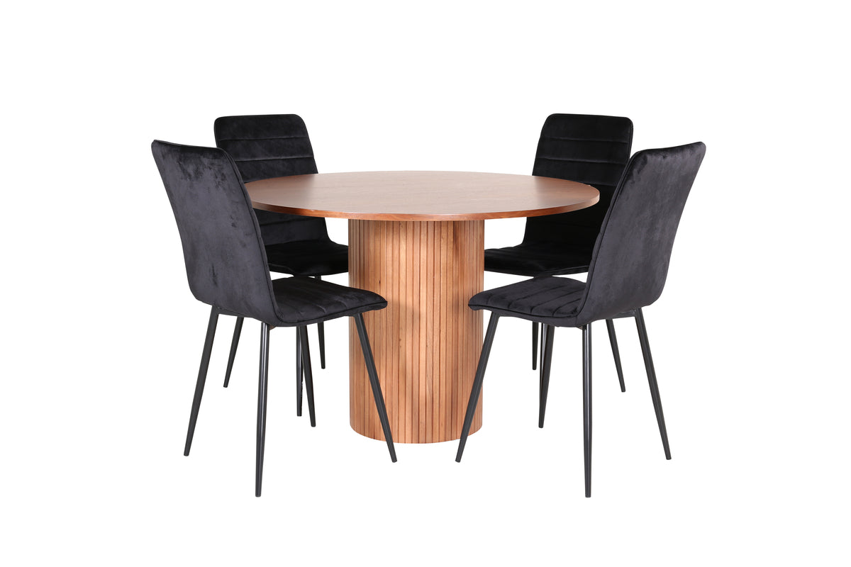 Round Dining Table ø110 Walnut + Dining Chair 2-pack Black