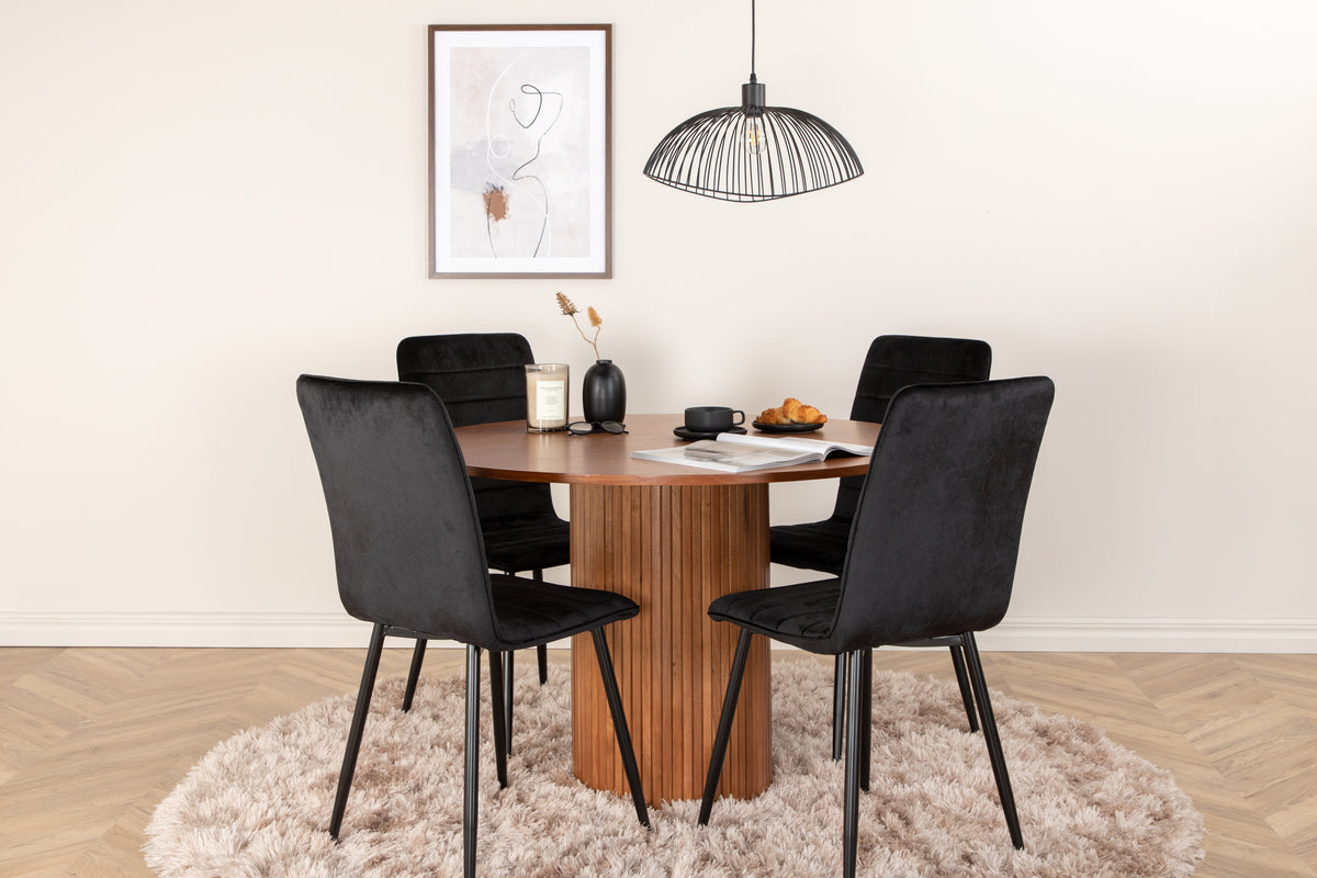 Round Dining Table ø110 Walnut + Dining Chair 2-pack Black