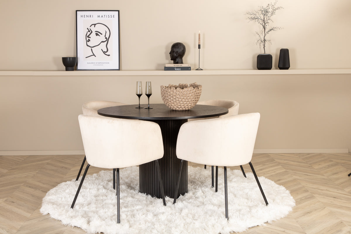 Dining Chair Beige + Round Dining Table ø110 Black