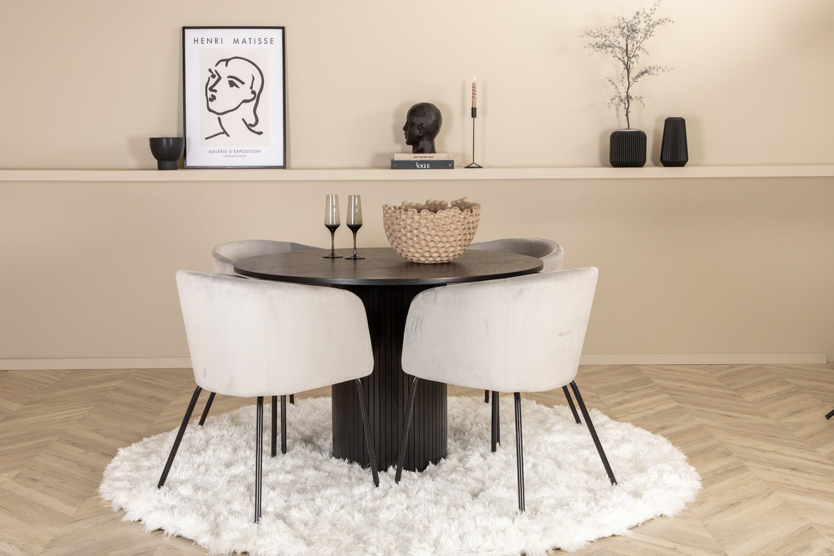 Dining Chair Grey + Round Dining Table ø110 Black