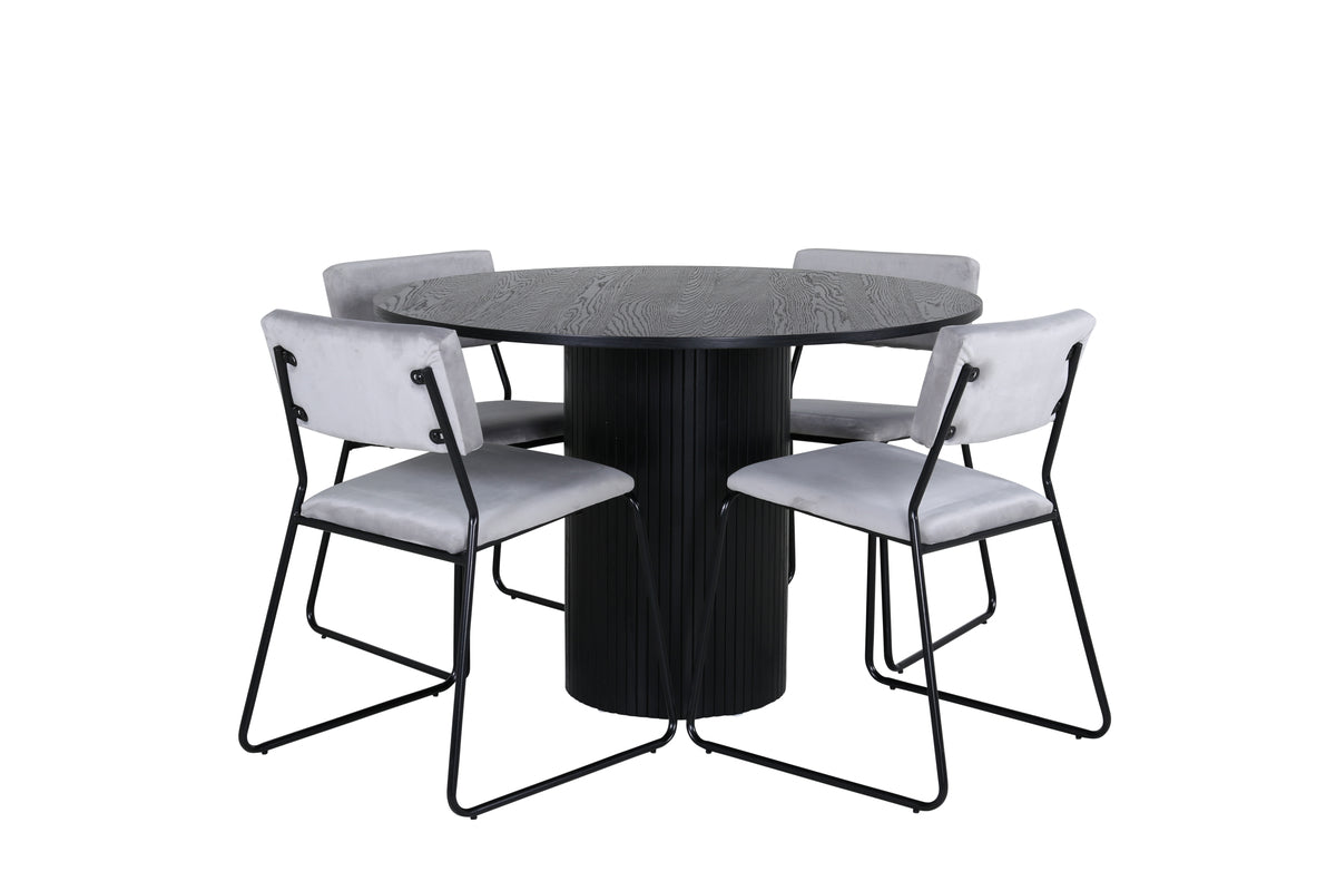 Dining Chair 2-pack Grey + Round Dining Table ø110 Black