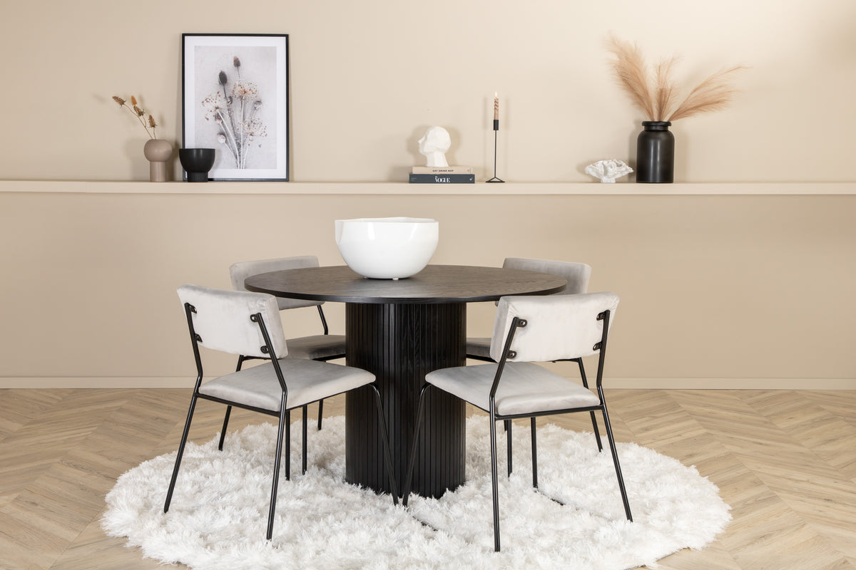 Dining Chair 2-pack Grey + Round Dining Table ø110 Black