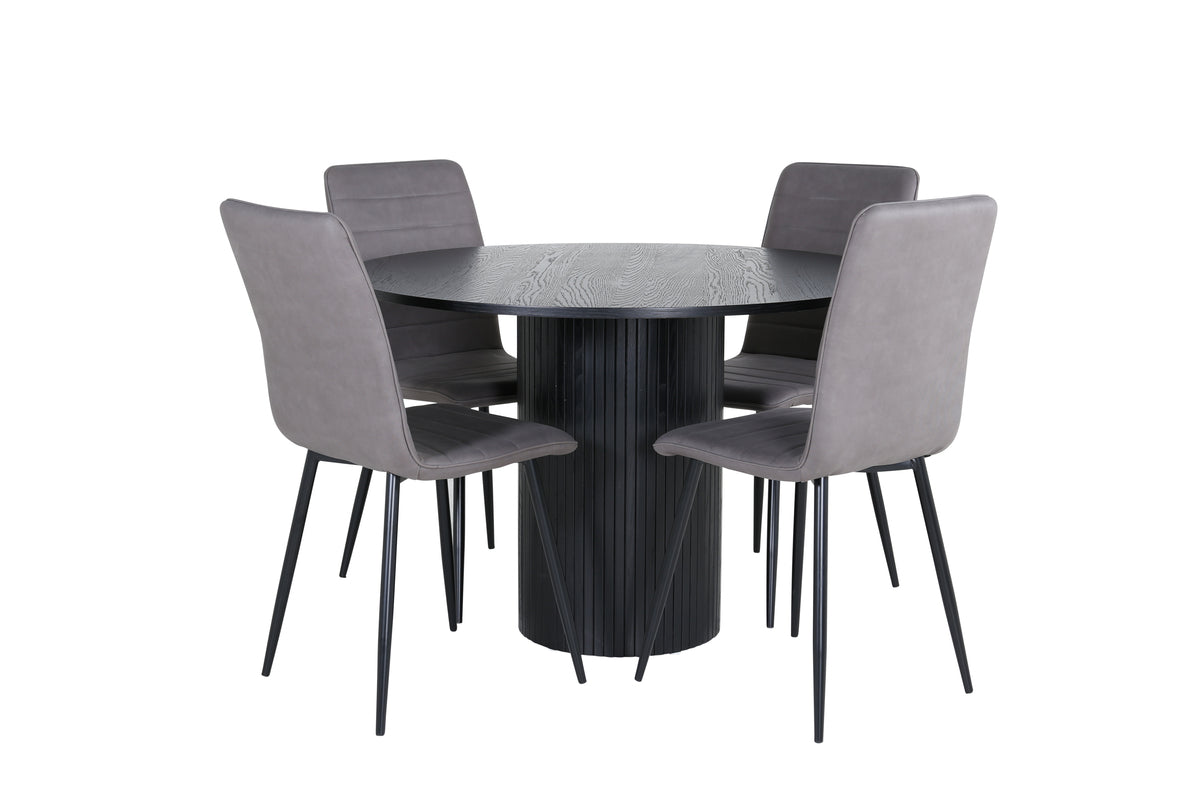 Round Dining Table ø110 Black + Dining Chair 2-pack Grey