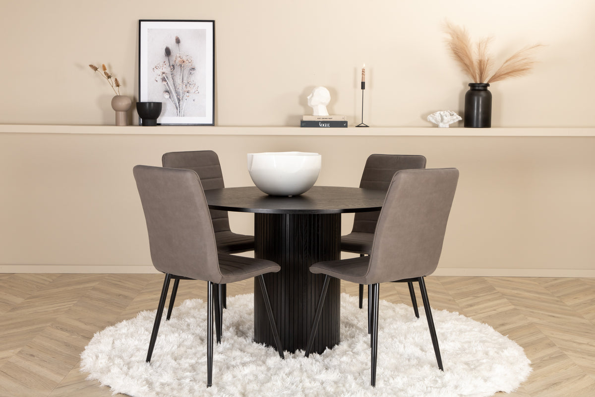 Round Dining Table ø110 Black + Dining Chair 2-pack Grey