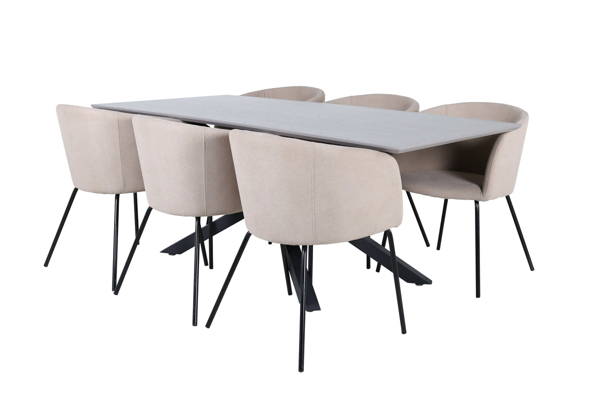 Dining Chair Beige + Rectangular Dining Table 180 x 76 x 90 Black