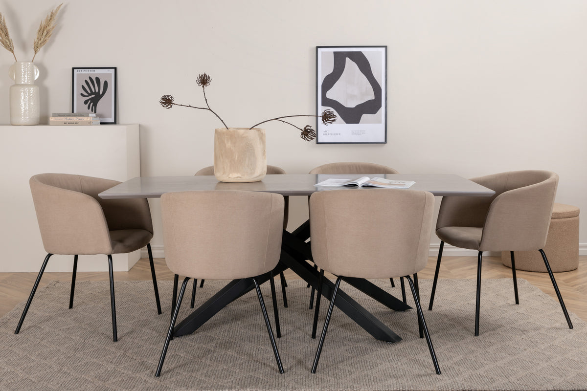 Dining Chair Beige + Rectangular Dining Table 180 x 76 x 90 Black