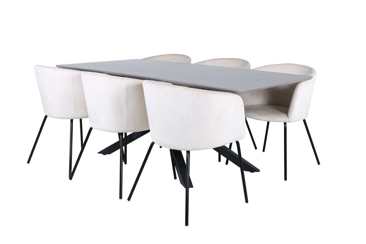 Dining Chair Beige + Rectangular Dining Table 180 x 76 x 90 Black