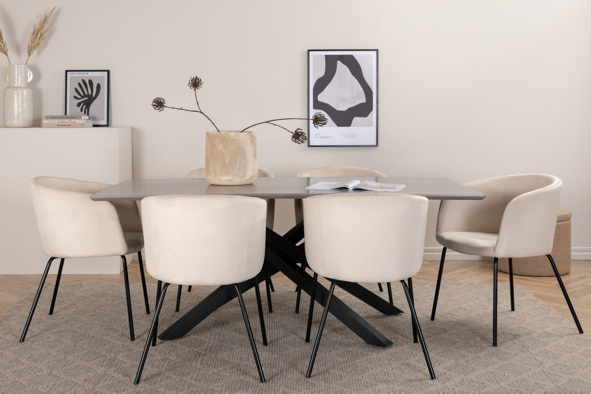 Dining Chair Beige + Rectangular Dining Table 180 x 76 x 90 Black