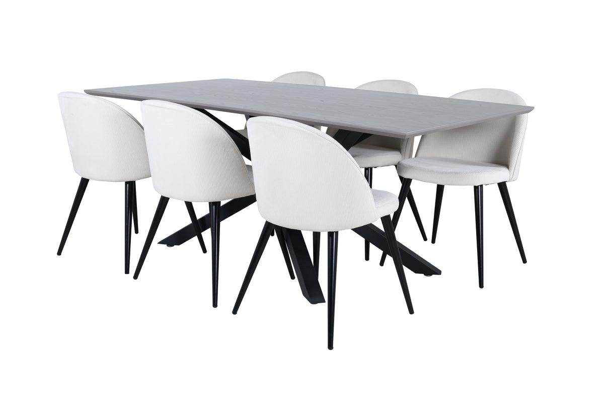 Dining Chair 2-pack Cream + Rectangular Dining Table 180 x 76 x 90 Black