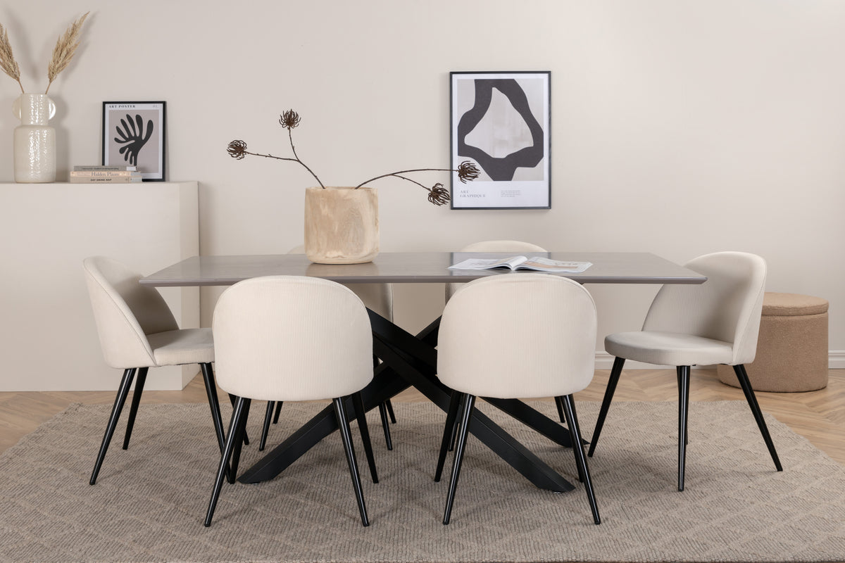 Dining Chair 2-pack Cream + Rectangular Dining Table 180 x 76 x 90 Black