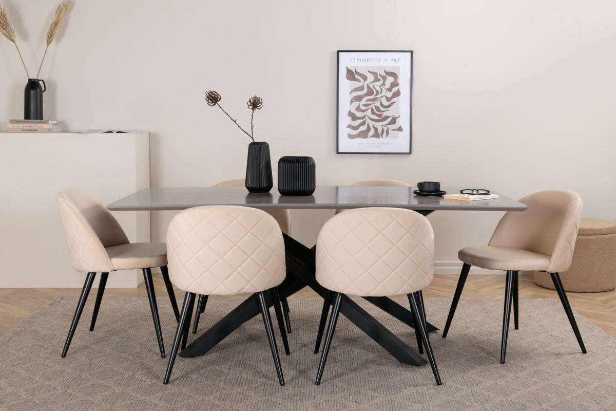 Dining Chair 2-pack Beige + Rectangular Dining Table 180 x 76 x 90 Black