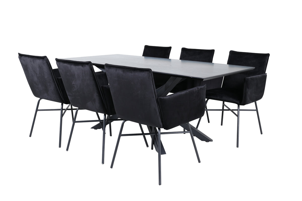 Dining Chair Black + Rectangular Dining Table 180 x 76 x 90 Black