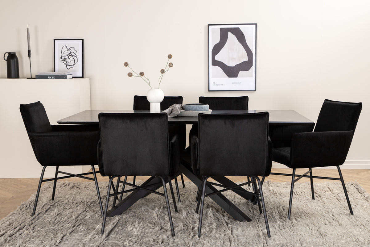 Dining Chair Black + Rectangular Dining Table 180 x 76 x 90 Black