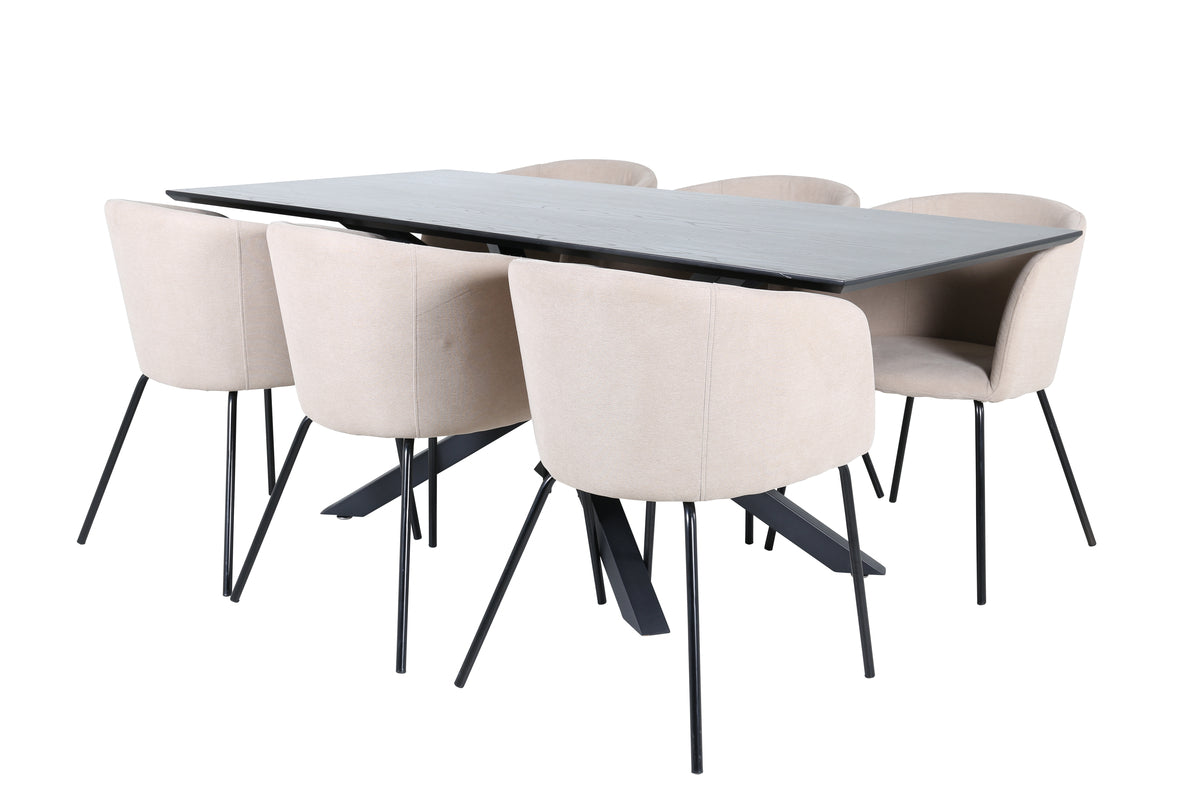 Dining Chair Beige + Rectangular Dining Table 180 x 76 x 90 Black