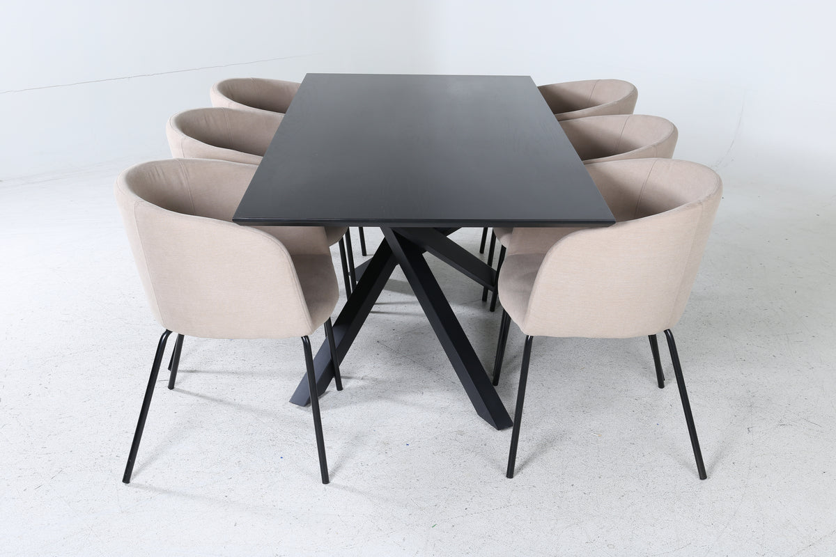 Dining Chair Beige + Rectangular Dining Table 180 x 76 x 90 Black