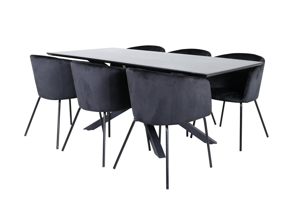 Dining Chair Black + Rectangular Dining Table 180 x 76 x 90 Black