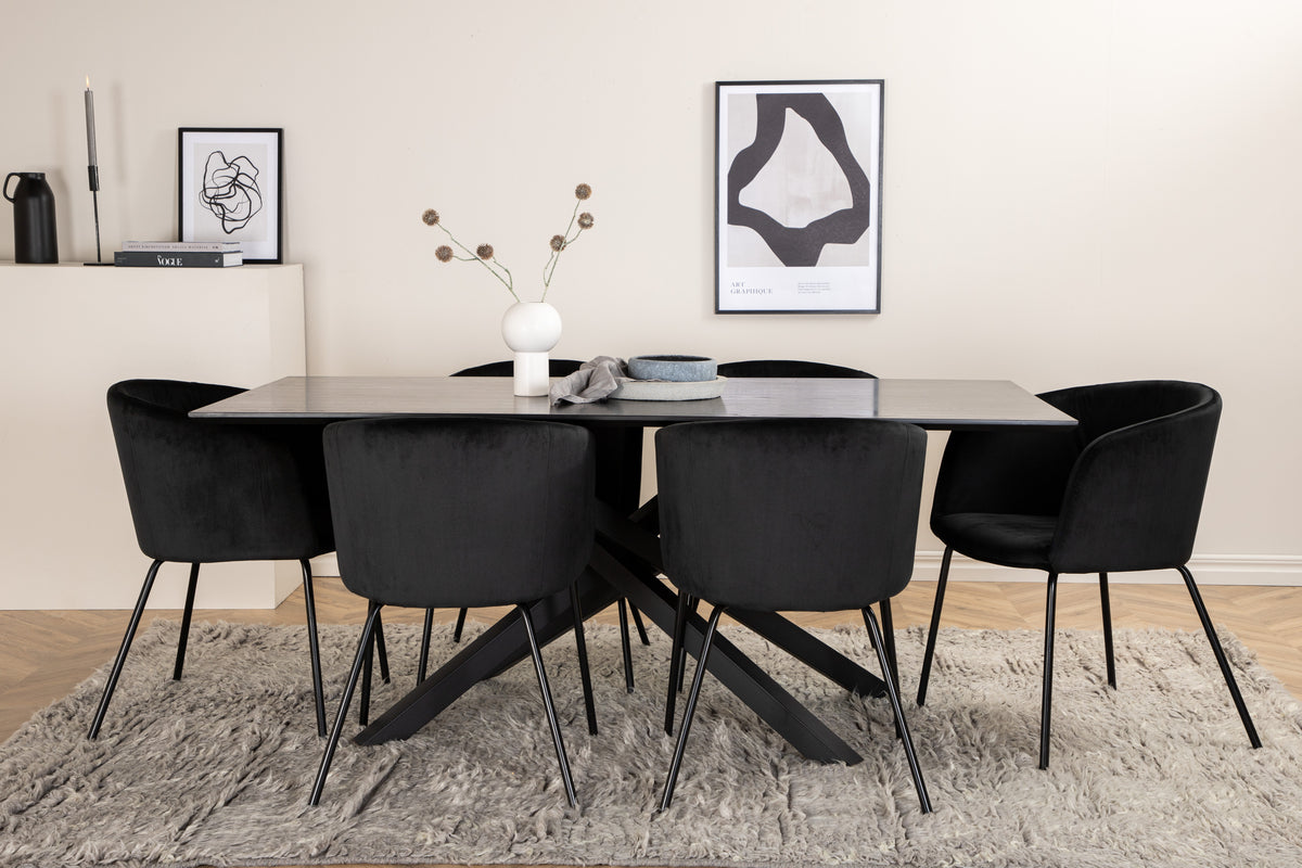 Dining Chair Black + Rectangular Dining Table 180 x 76 x 90 Black