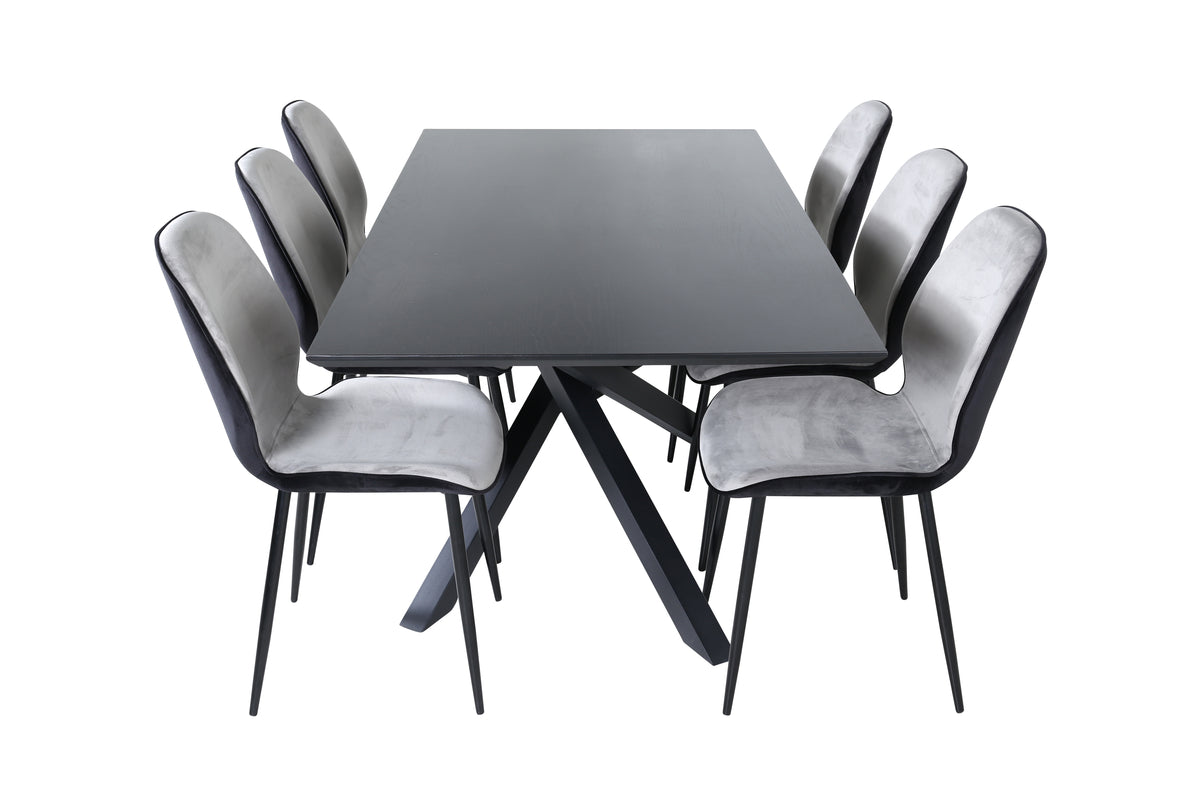 Dining Chair 2-pack Grey + Rectangular Dining Table 180 x 76 x 90 Black